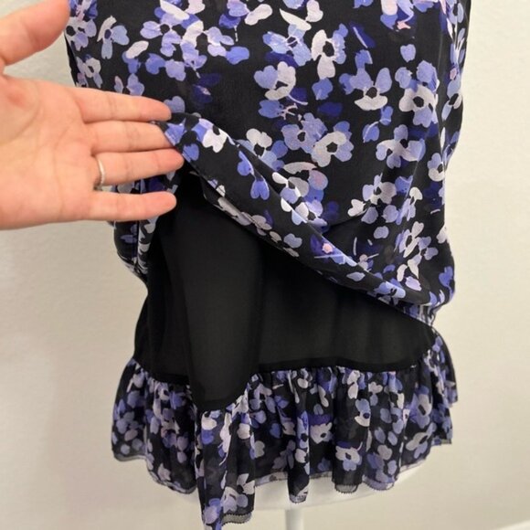 Kate Spade Purple and Black Ruffled Floral Sleeveless Blouse - Picture 2 of 6